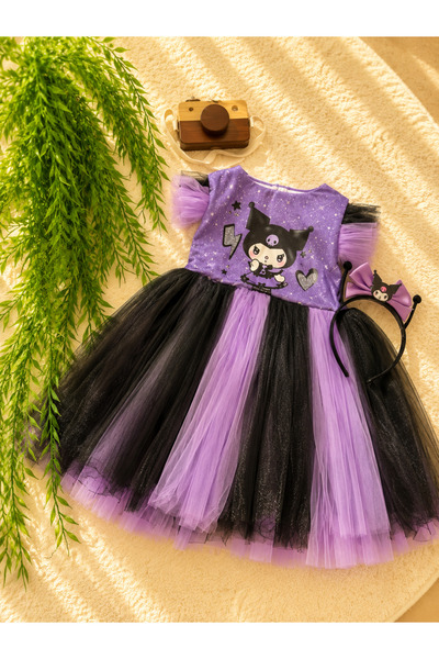 JOJO KIDS Kuromi Desenli Tüllü Kız Çocuk Elbise – Taç Hediyeli