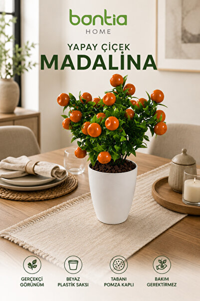Bontia Yapay Mandalina Ağacı Beyaz Saksılı Dekoratif Yapay Bitki – Çiftli Büy...