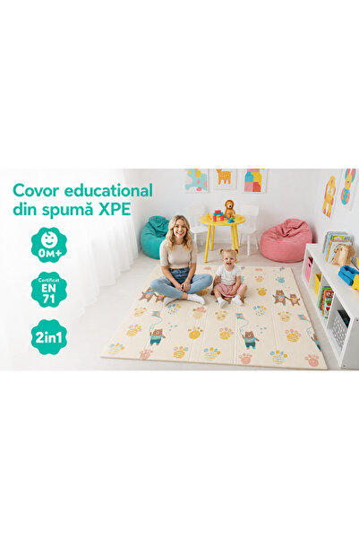 LUDIRO Covor educativ pliabil din spumă XPE, 180x150x1 cm, 2 fețe, Oraș și Ur...