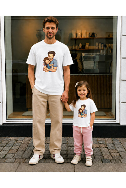LORVEX Father's Day Dad Daughter Combination T-Shirt Oversize 100% Cotton Pri...