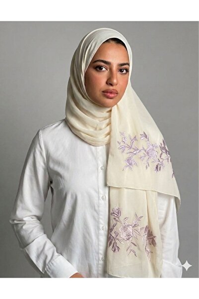 Veil Designer Pual of White Offers Two Layers with Embroidery on Both Sides o...