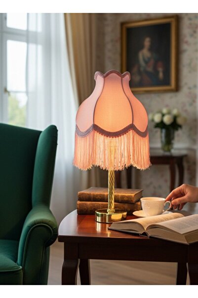 Dekovien Powder Pink Velvet Headboard Vintage Classic Gold Metal Leg Lampshade