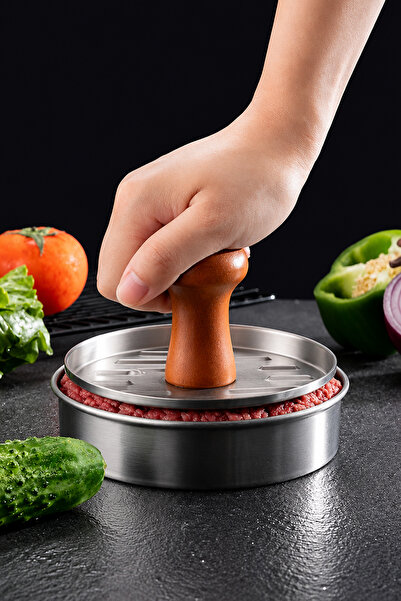 Destpak Hamburger Patty Press - Hamburger Press - Patty Shaper - Wooden Handl...