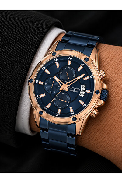 Ferrucci Men's Wristwatch Steel Band Rose Gold Color Calendar Display Casual ...