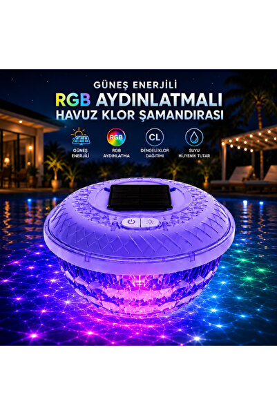 MultiZone Güneş Enerjili RGB LED Havuz Klor Şamandırası Uzaktan Kumandalı Su ...