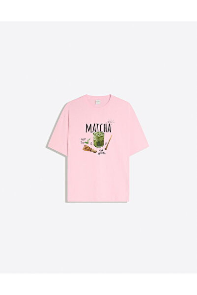 Disante Tricou pentru femei cu imprimeu Matcha, cu gâtul tip crew neck, overs...