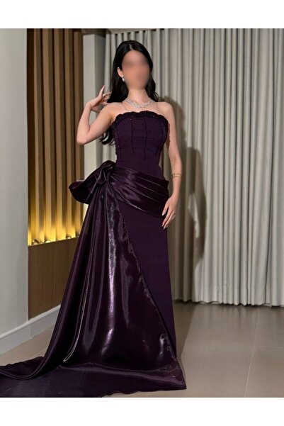 Shams Fashion "Royal Purple" Dress with Embroidered Corset Cut and Shiny Orga...