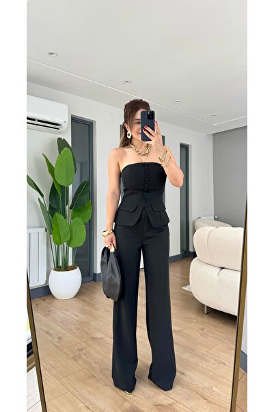 Yasmin Butik Strapless Vest Detailed Suit