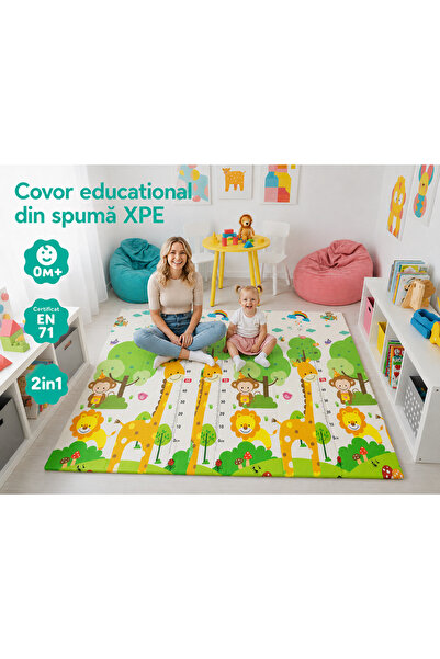 LUDIRO Covor educativ pliabil din spumă XPE, 2 fețe, 180x150 cm, model Girafă...