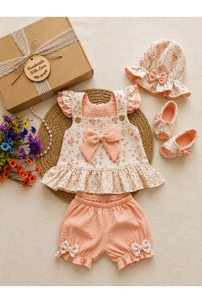 Mussora Baby Kız bebek Çiçekli 4'lü takım müslin kumaş
