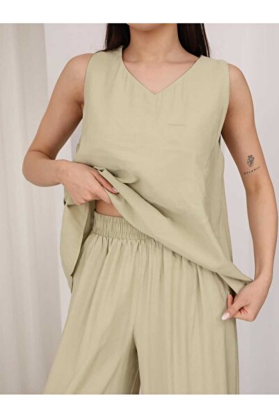 olalapasha New Season V-Neck Blouse Wide-Leg Elastic Waist Pants Modal Bottom...
