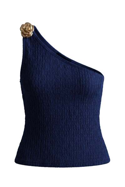 Cottonhill Premium - Tide Collection |   Navy Blue One-Shoulder Women's Crop ...