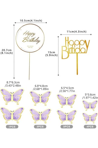 Arabest 22Pcs Butterfly Cake Decorations, with Happy Birthday Acrylic Cake To...