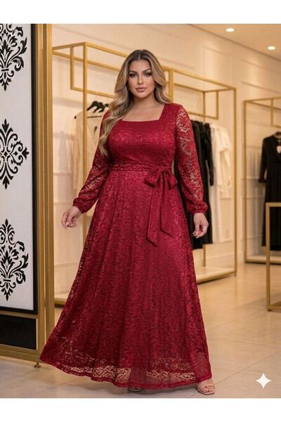 CİXAPLE Square Neck Lace Maxi Dress