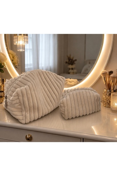 Shopendy Anne & Yavru Peluş Makyaj Çantası Seti – Büyük Boy + Mini Boy Kozmet...