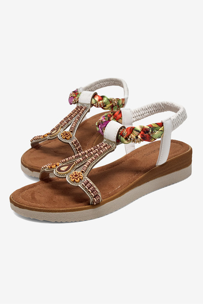 Tonny Black Women's White Comfortable Fit Sandals with Scarf Detail and Stones