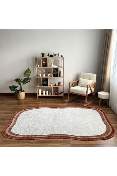TÜRKERİ Çift Taraflı Kiremit Krem Amorf Modern Salon Halısı Yıkanabilir Dekoratif Halı