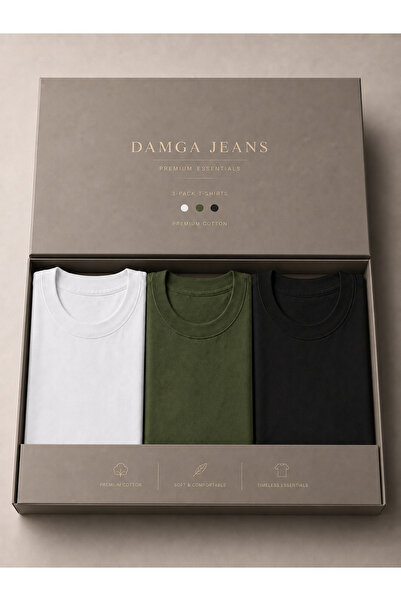 DAMGA JEANS 3 Men's 100% Cotton Trend Premium Basic T-Shirts