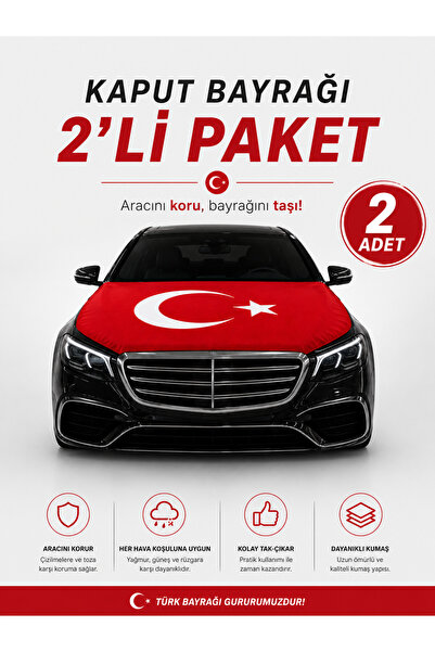 MODA 2'Li Türk Bayrağı Baskılı Kaput Bayrağı ( 100x150 cm) Küçük