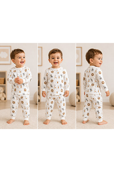 TİNY GOLDEN Snap Fastener Baby Pajama Set with Pattern, 100% Cotton, 2-Piece ...