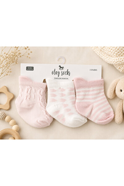OLAY Socks Yenidoğan Bebek 3'lü Pamuklu Çorap Seti (0-6 Ay) - Desenli ve Düz ...