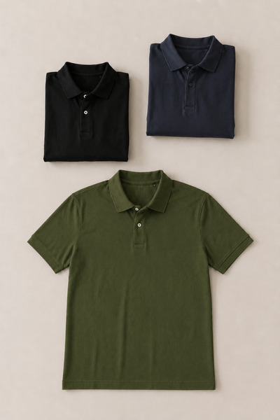 COMBİNE MİCHAİL Men's Straight Fit 3-Piece Polo Collar T-Shirt