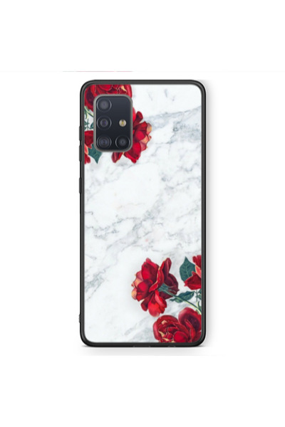 Other Samsung A51 red roses marble Black Glossy Θήκη