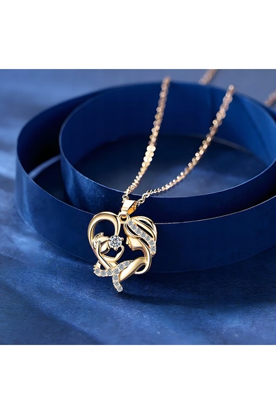 Larezo 925 Silver Necklace Gold Plated, Mother and Child Heart Pendant, Ideal...
