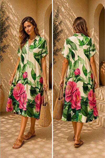 FLYOUT Summer dress made of 100% viscose, Floral Print