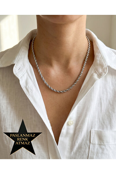 stainless steell 316L Steel Silver Twist Women's Necklace Men's Necklace