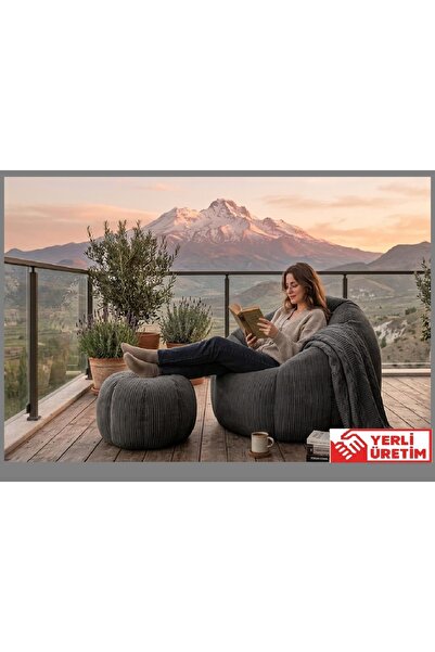 HEREV PUF/ TEKLİ PUF BERJER / BABA KOLTUĞU / PAPATYA MODELLİ KADİFE KUMAŞLI P...