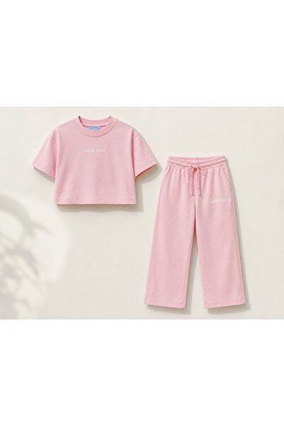 La ciel Paris Girl's Pink Wide Leg Top and Bottom Set