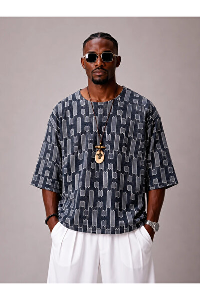 FıttingRoom Oversize Cotton Linen Patterned Tshirt