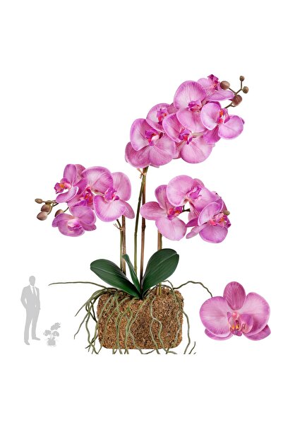Roberto Rossi Orhidee artificiala roz pal cu aspect H54 cm cu 3 tulpini