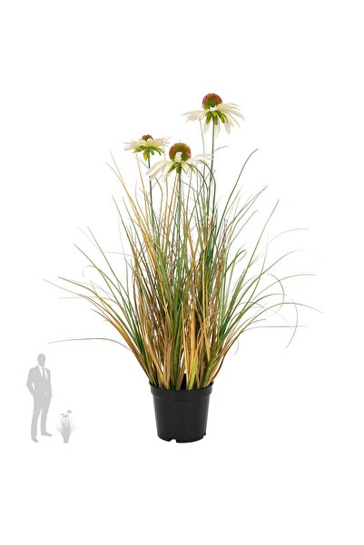 Roberto Rossi Iarba artificiala Onion 50 cm cu 3 flori de crizantema albe