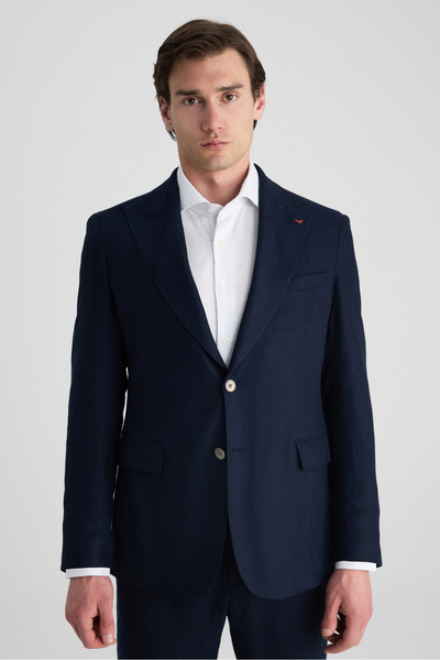 D'S Damat Ds Damat Regular Fit Lacivert Armürlü Kumaş Ceket