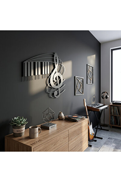 Modern Piyano Tuşlu ve Sol Anahtarı Motifli Estetik Metal Duvar Panosu