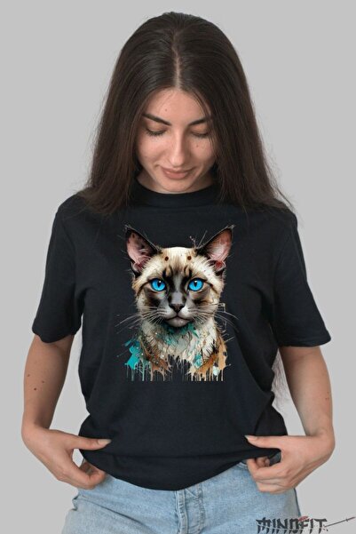GILDAN Siamese Cat Print T-Shirt