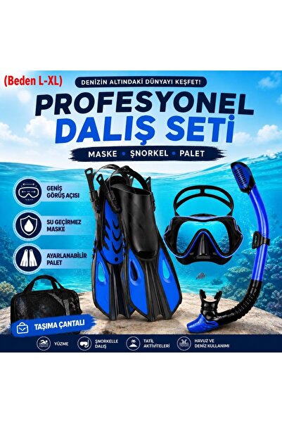 Genel Markalar Full Dalış Seti (L-XL) Beden Maske Şnorkel Palet Ayarlanabilir...