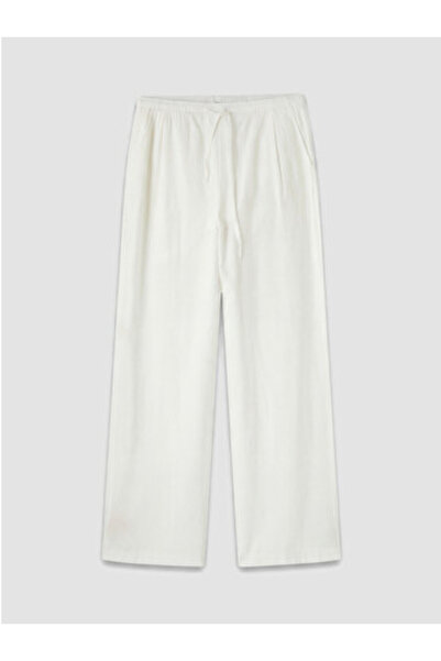 LC Waikiki New Season White Women's Trousers with Elastic Waist