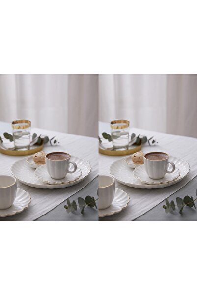 Kütahya Porselen Bone Luz Coffee Cup Set 90Cc Gold Gilded 8 Pieces for 4 People
