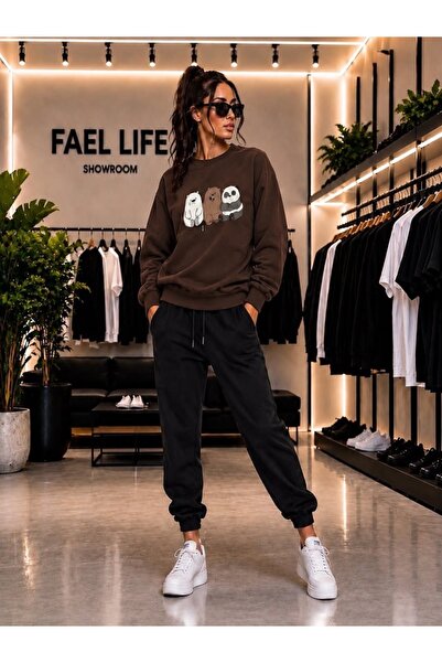 FAEL LİFE SET UNISEX CU GULER ROTUND ȘI PANTALONI DE TRENING CU IMPRIMEU 3 KA...