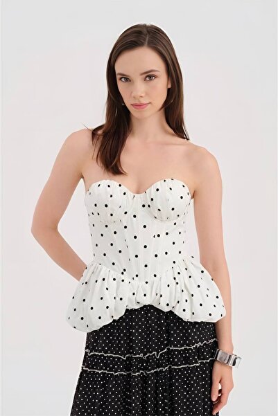 tw3 Women's Polka Dot Patterned Underwire Draped Design Corset