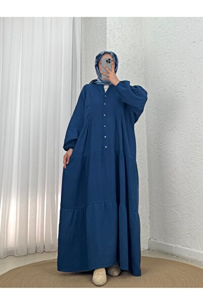 Holehola Nurperi Muslin Casual 6-Button Dress-Na2416 Navy Blue