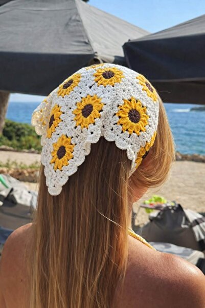 ARTTMACRAME Ženska bandana sa suncokretovim uzorkom, pletena bandana