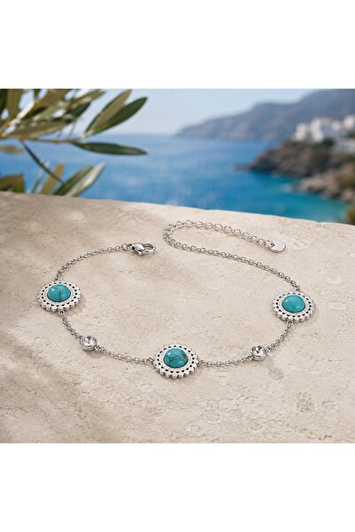 Shinestar atelier Turkuaz Taşlı Gold Gümüş Çelik Kadın Bileklik | Mare Serisi