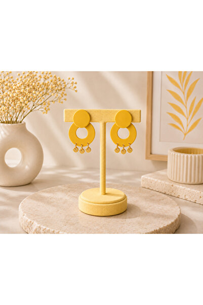 TREND Women's Gold Sequin Detailed Dangle Yellow Earrings Gold Color Stylish ...