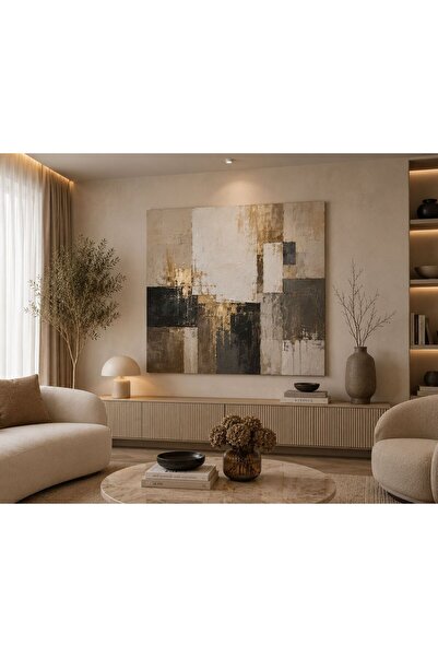 walliva Lüks Gold Siyah Soyut Geometrik Tablo – Modern Çerçevesiz Premium Kan...