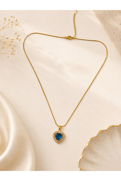 Archhazel Jewelery Archhazel Jewelry Blue Stone Heart Steel Necklace