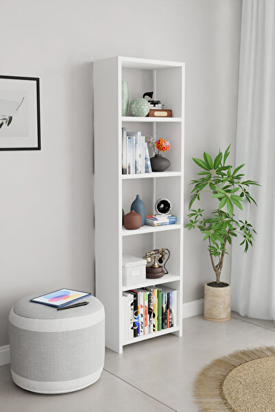 BNK Modüler 5 Raflı Kitaplık Dekoratif Çok Amaçlı Raf Ünitesi Salon Ofis Kitaplığı Modern Ahşap Kitaplık 40x22x150 cm
